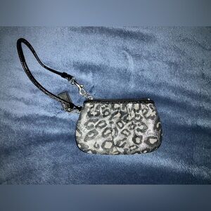 GUC Coach leopard print canvas and leather wristlet pouch